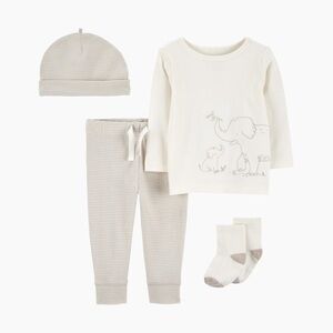Carters Newborn Unisex Elephant 4 Piece Outfit Set Gray White